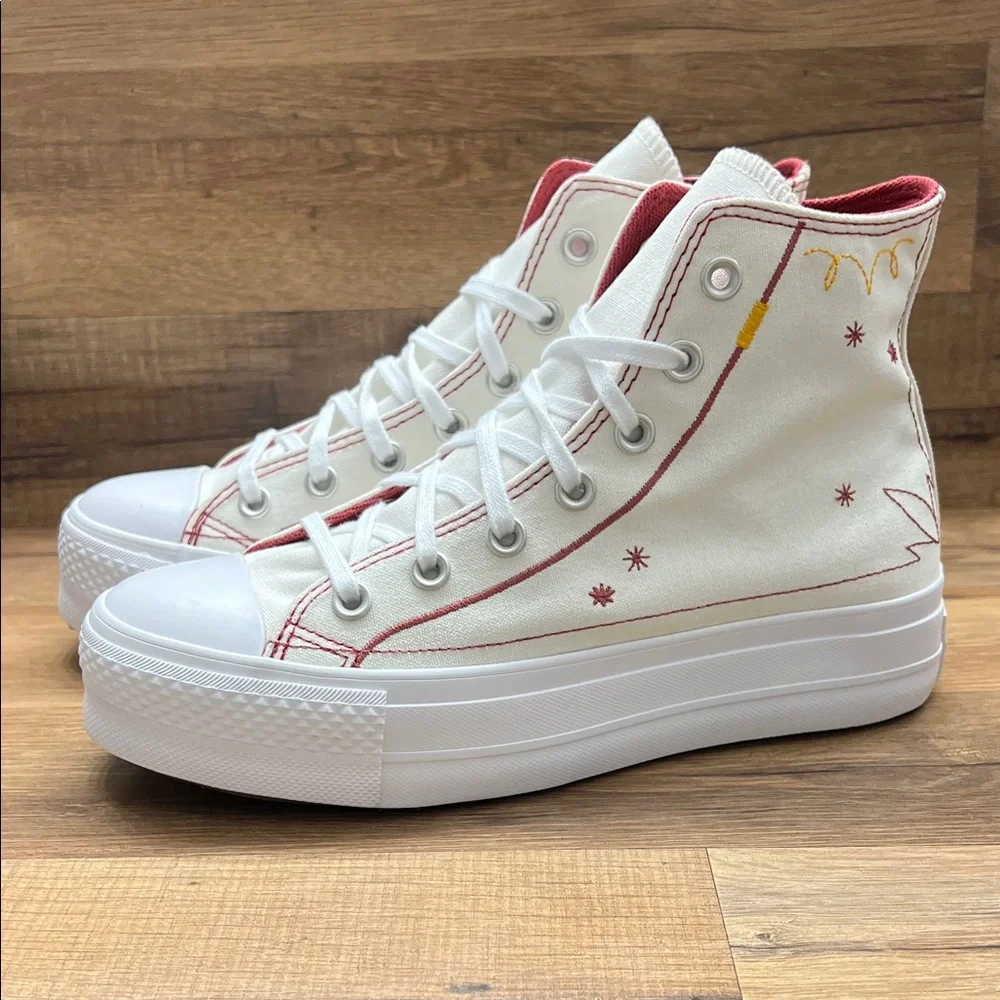 Converse White and Red Star High-Top platform Sneakers